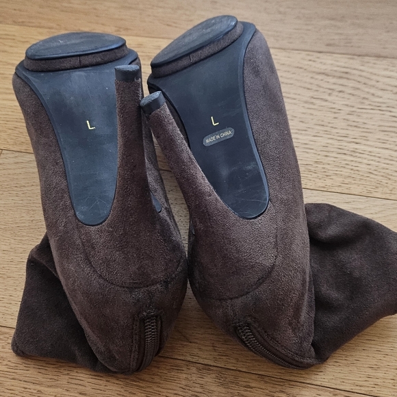 Rienda Gyaru Japan Sock Fit Taupe Brown Suede Platform Ankle Boots Stiletto Heel - Picture 9 of 10